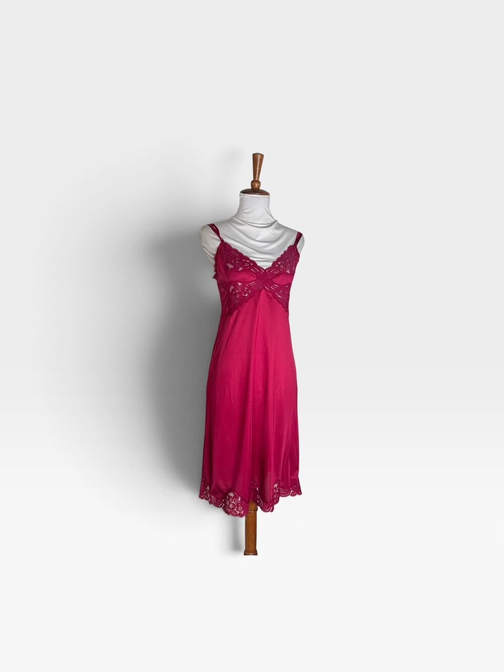 Vintage 1970s Magenta Butterfly Lace Slip Dress Burgundy Lingerie S